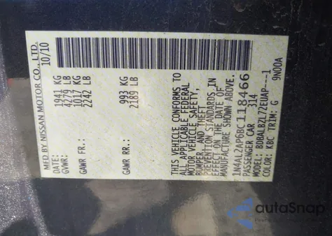 2011 Nissan Altima 2.5 S z USA, uszkodzony, nr VIN 1N4AL2AP6BC118466